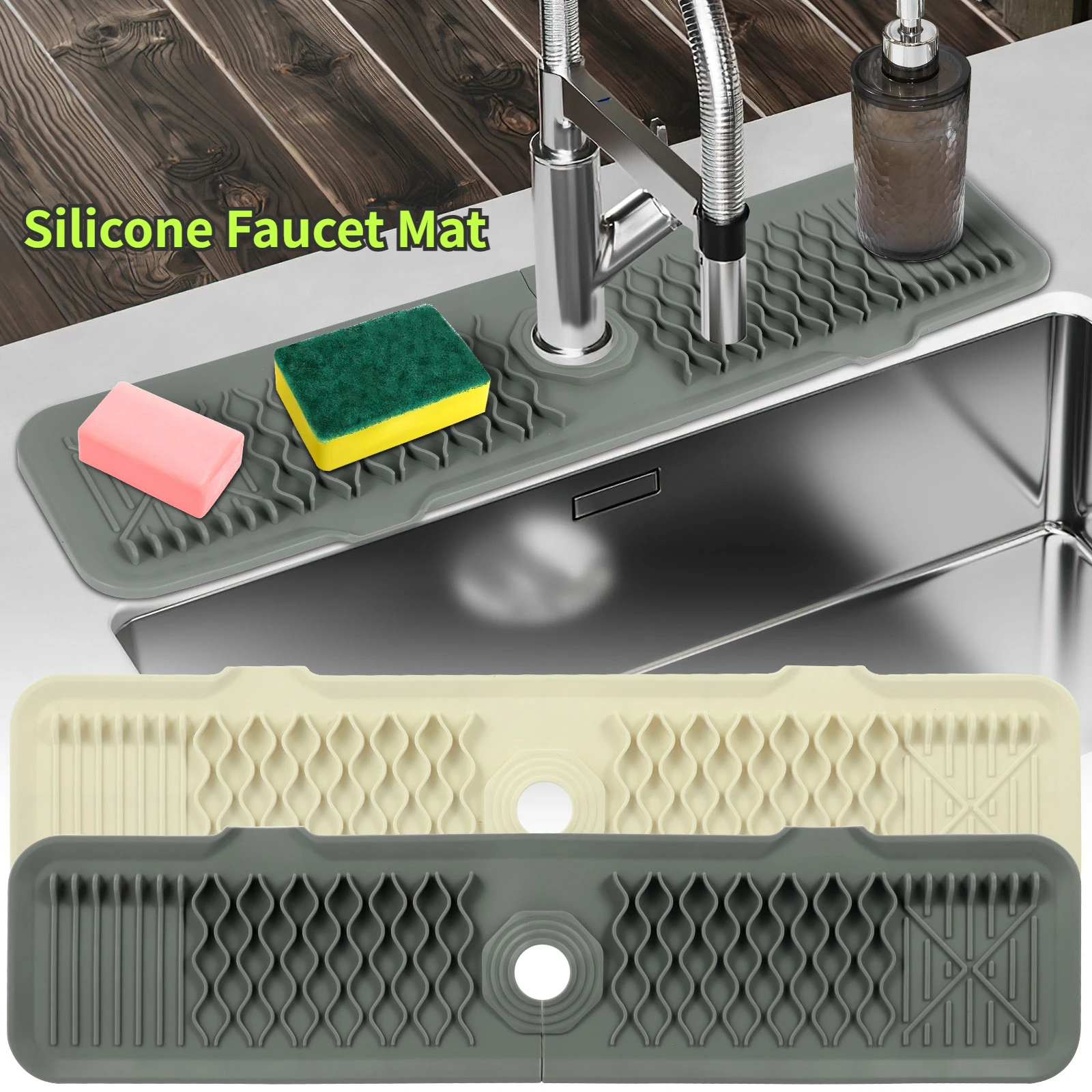 Kitchen Silicone Faucet Mat 24&times;5.7in Faucet Water Catcher Mat Sink Splash Pad Countertop Protector Washable Sink Fast Drying