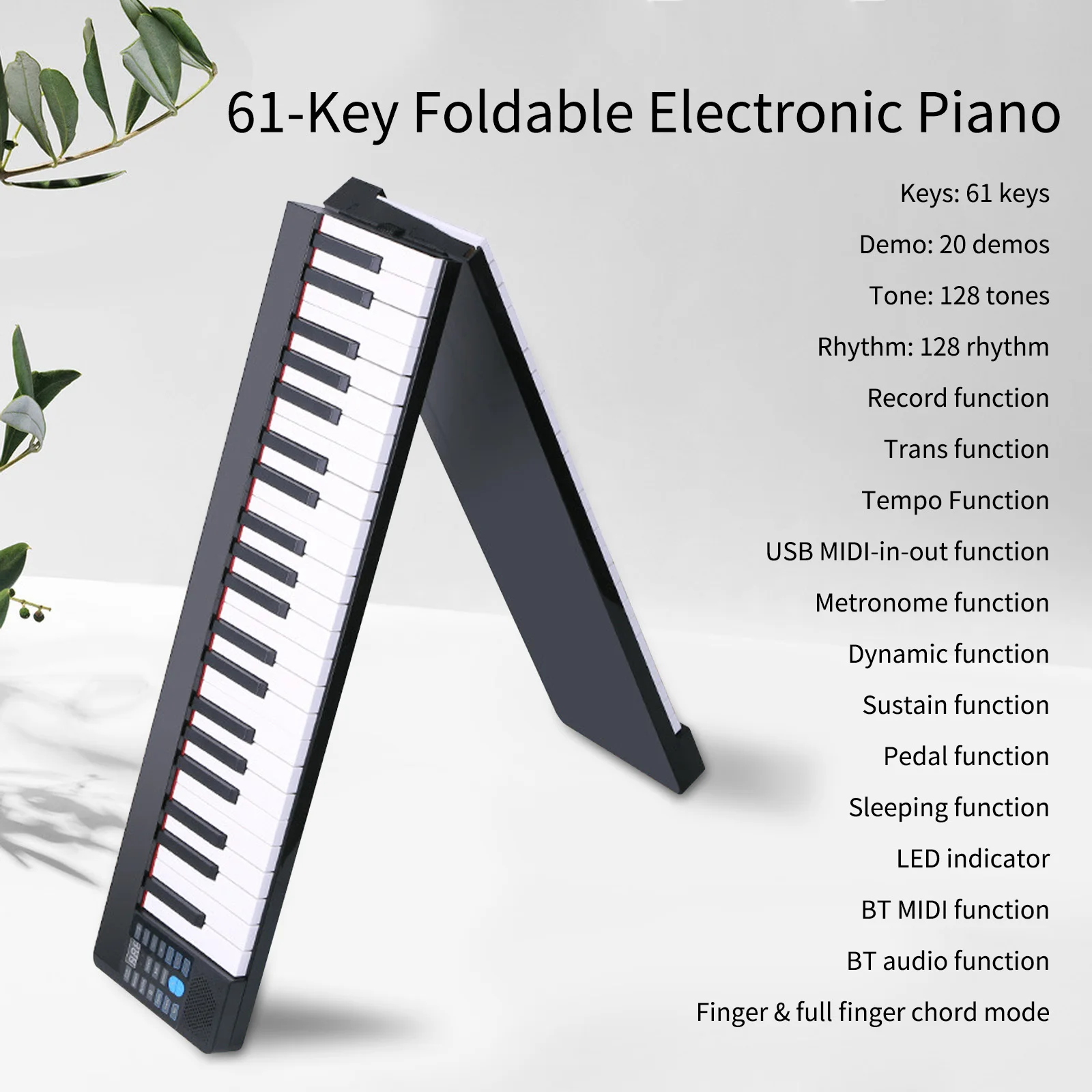 61-Key Foldable Electronic Piano Folding 61 Keys Sensitive Piano Keyboard with Bag/Sustain Pedal Rechargeable