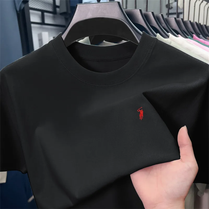 T-shirt à manches courtes haut de gamme 100% coton, marque de créateur, broderie poney, col rond, mode décontractée, vêtements de golf pour hommes 1