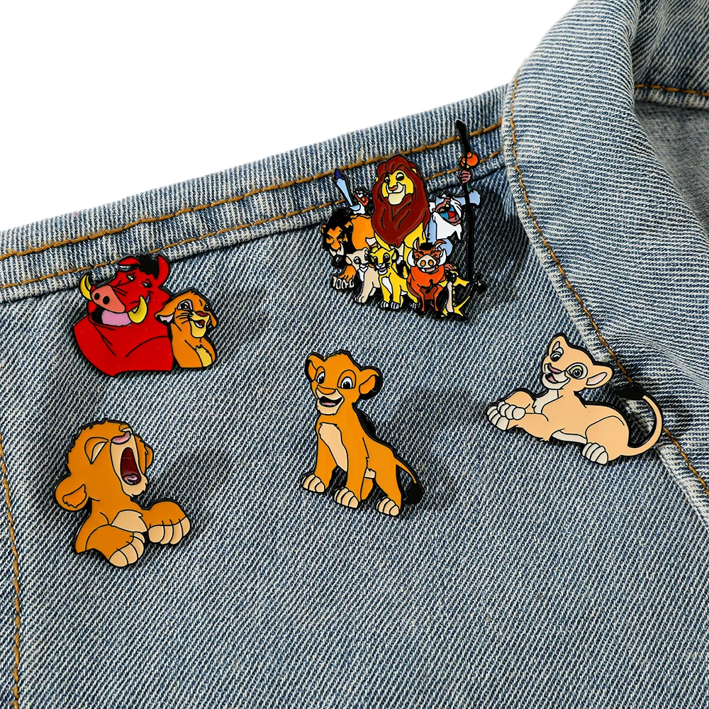 5 Pcs 크리 에이 티브 애니메이션 브로치 패션 Simba 금속 배지 쥬얼리 의류 배낭 액세서리 친구를위한 선물