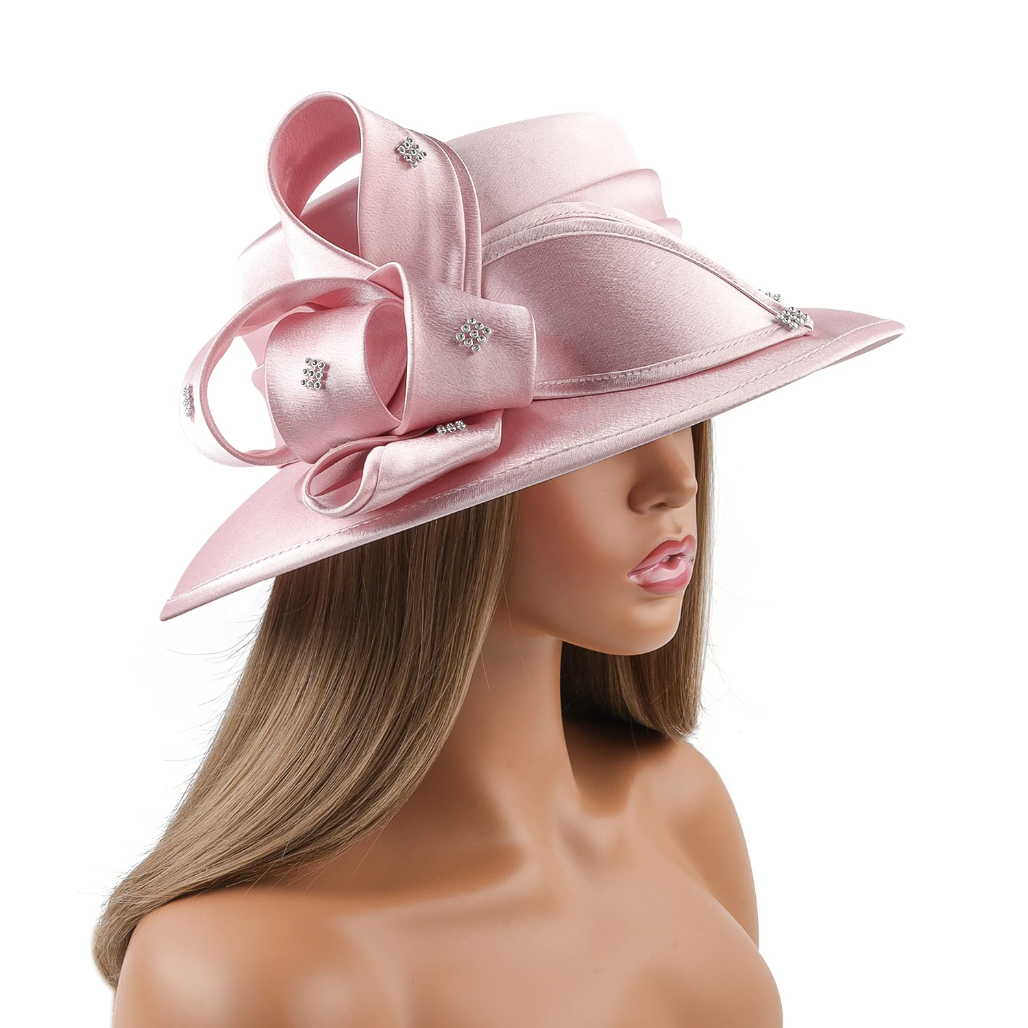 HotSale Pink Cocktail Satin Cloth Hat Elegant Photography Hats