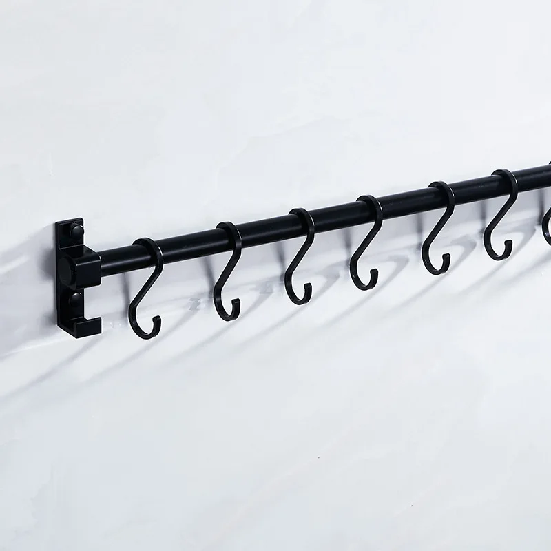 Matt Black Kitchen Hook Rack Pantry Bar Kitchen Shelf American Style Space Aluminum Frame Kitchenware Utensil Tool Storage Rack kitchen storage rack kitchen organizer kitchen organizer rack wall mounted hook rack
