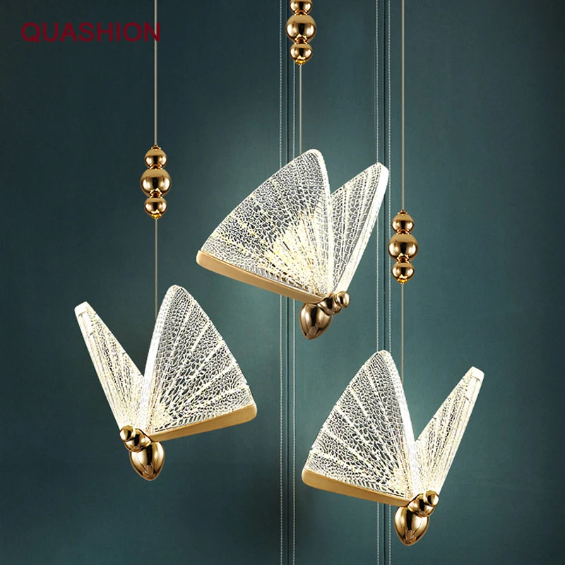 

Nordic new LED lamps chandelier modern Light luxury Butterfly shape Acrylic pendant lights for bedroom bedside loft Net Red lamp