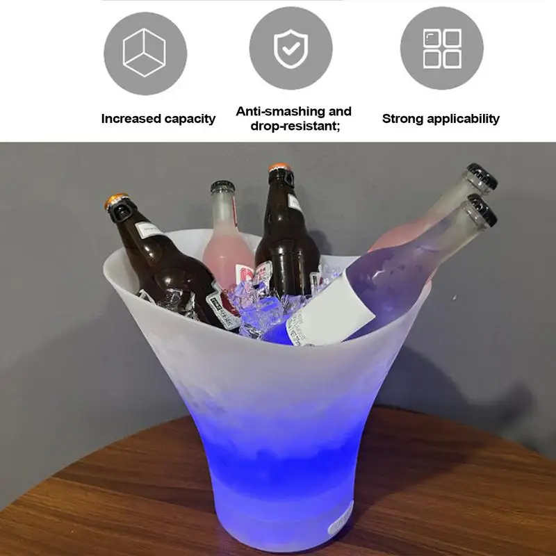 Lighted Ice Bucket 7L LED Light Wine Bucket Colorful Lighted Drink Containers Waterproof LED Light Wine With Built-in