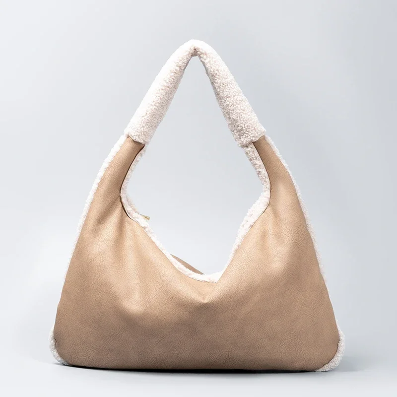 

Niche Designer Suede Shoulder Bag Large Capacity Women's Handbag Winter High Quality Khaki Commuting Underarm Bags for Women