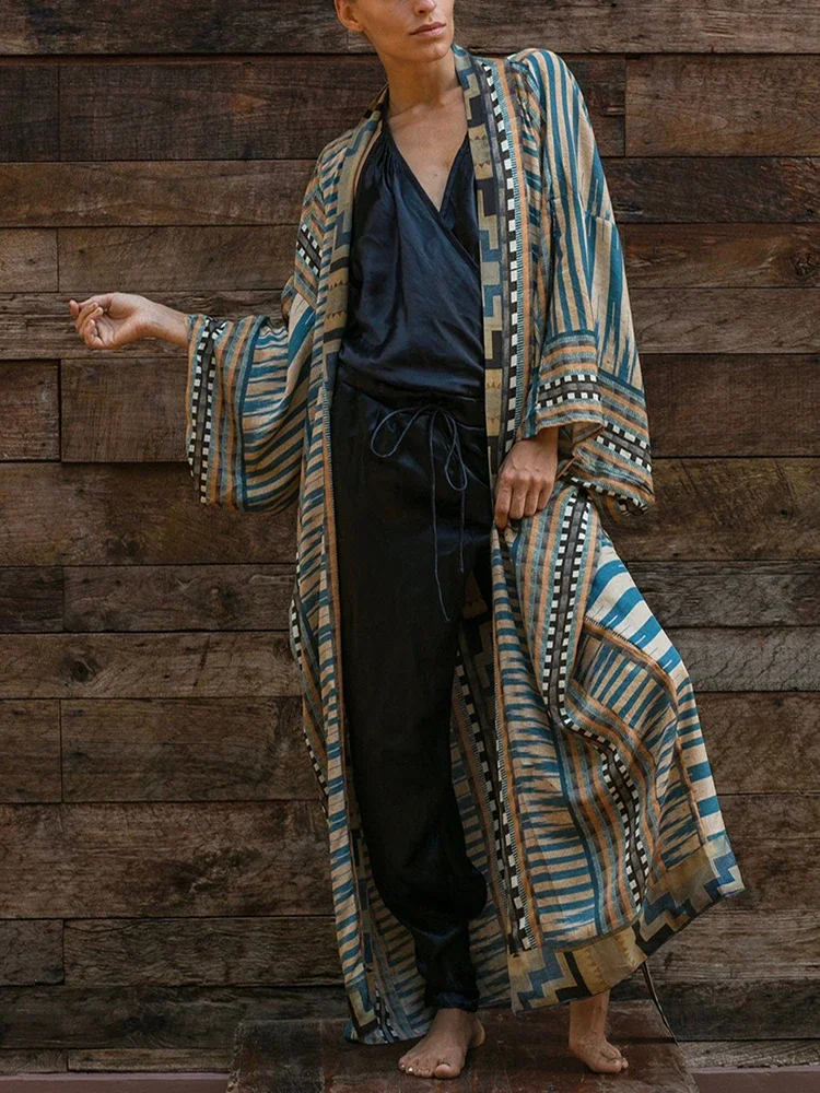 Beach Kimono Cover-up Loose Swimsuit Cover Up Front Open Belt Kaftan Robe Plage Beach Pareos Dress Tunic Wear
