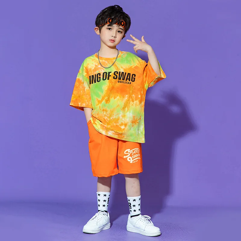 

Kids Summer Sport Sets Tie Dye Print Oversized T Shirt Shorts Boy Tracksuit Child Streetwear Teenager Hip Hop Costume 10 12 14Y
