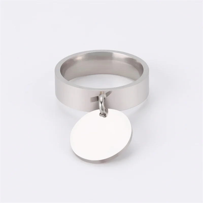 Goldfarbene minimalistische Ringe aus Edelstahl mit rundem Anhänger für Frauen, koreanische Mode, Paar-Fingerringe, 2023, Trendschmuck – Detail 15