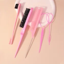 Ultimate DIY Hair Styling Tool Kit - Complete Set with Styling Comb, Braiding Tool, Edge Brush, and Teasing Brush (Pink 5-piece Set)