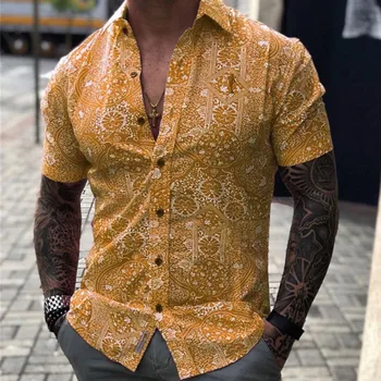 2023 Summer Men's Retro Plaid Printed Vintage Shirt Fashion Casual Luxury Short Oversize Hawaiian Sleeve