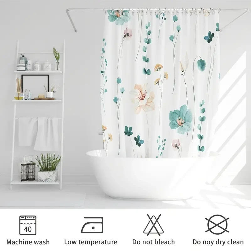 Modern Watercolor Floral Shower Curtain Set with Hooks-Waterproof and Minimalist Design for Bathroom 1pc shower curtains