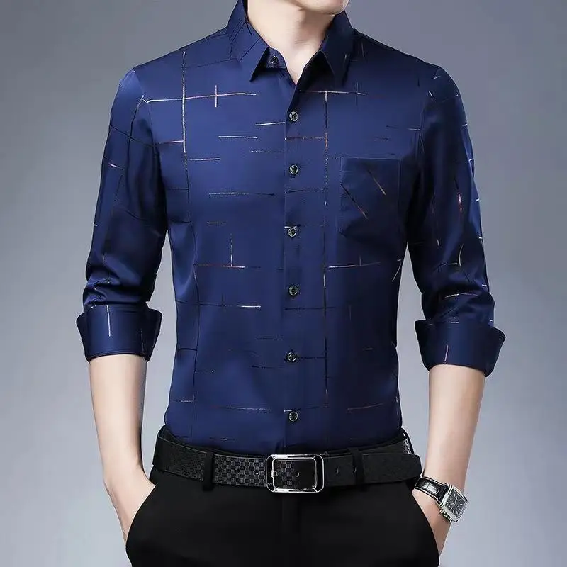 

Four Seasons Shirt Men's Korean version of business casual no-iron slim cardigan Men's thin long-sleeved shirt fashion designer