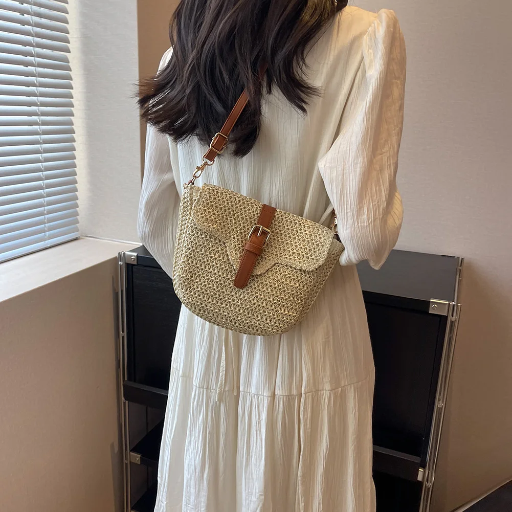 Summer Beach Straw Bags for Women Straw Shoulder Crossbody Bags Rattan Casual Boho Woven Bag Bohemian Tote Mobile Phone Bag 2023