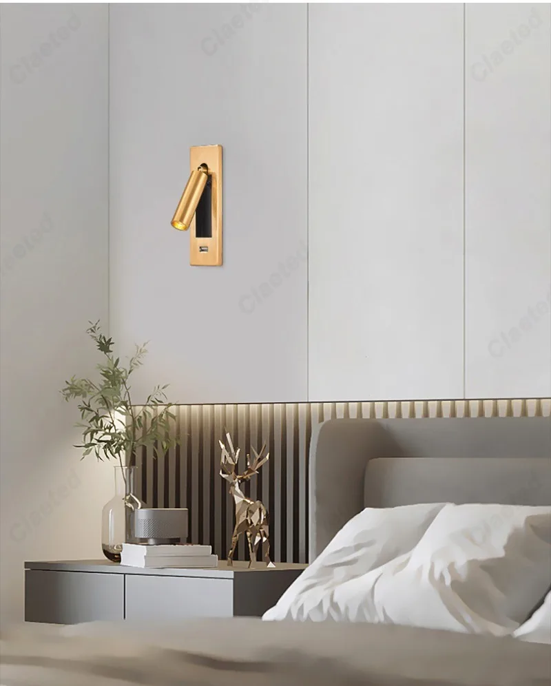 Creative LED Rotatable Wall Lamp USB Charging Interface Bedroom Bedside Reading Lamp Living Room Hotel Decoration Wall Lamp