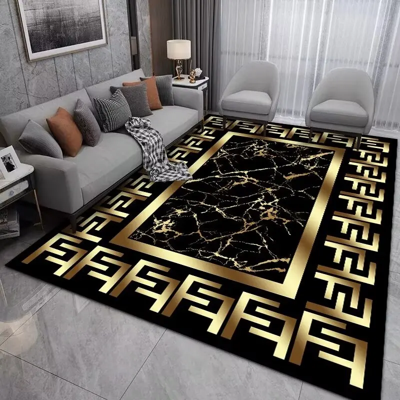 Nordic Black Gold Carpets Living Room Marble Sofa Large Area Rug Entrance Non-slip Door Mat Kitchen Hallway Balcony Decor Rugs 2