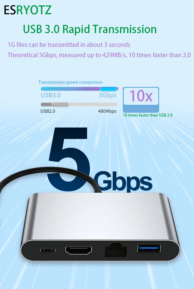 맥북용 C타입 허브 도킹 스테이션, 4 인 1, USB C to HDMI 호환 어댑터, USB 3.0 PD 고속 충전, C타입 to HDMI 컨버터