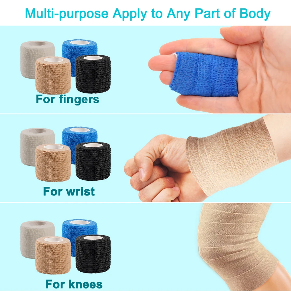 Bandage élastique Auto-adhésif Noir - 5 Cm X 4.5 M, Non Tissé, Pour Sport, Entorses, Récupération