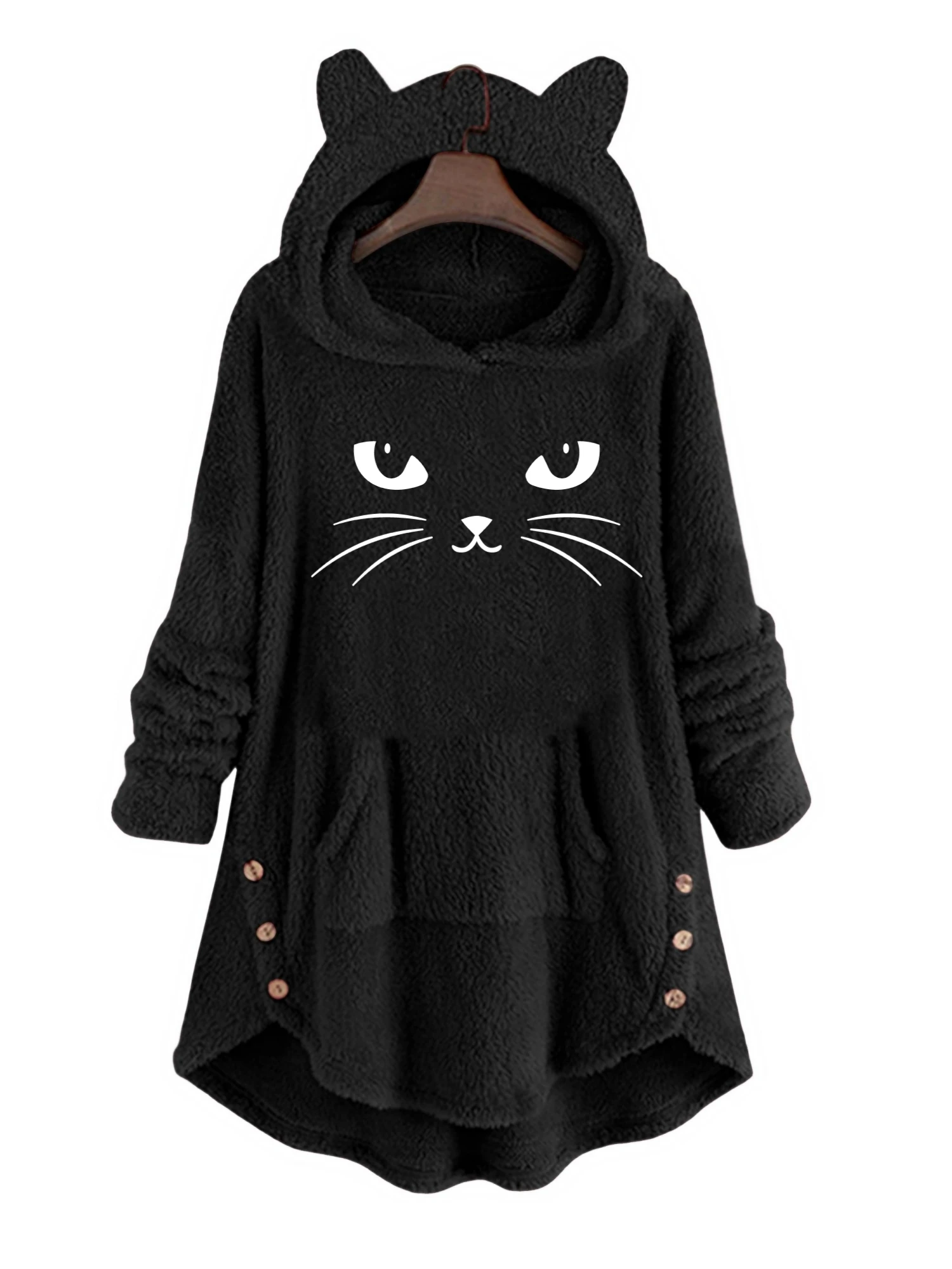 Autumn and Winter Plush Letter Cartoon Print Cat Ears Long-Sleeved Pullover Hooded Loose Casual Street Sweatshirt Women's Warm Top 4