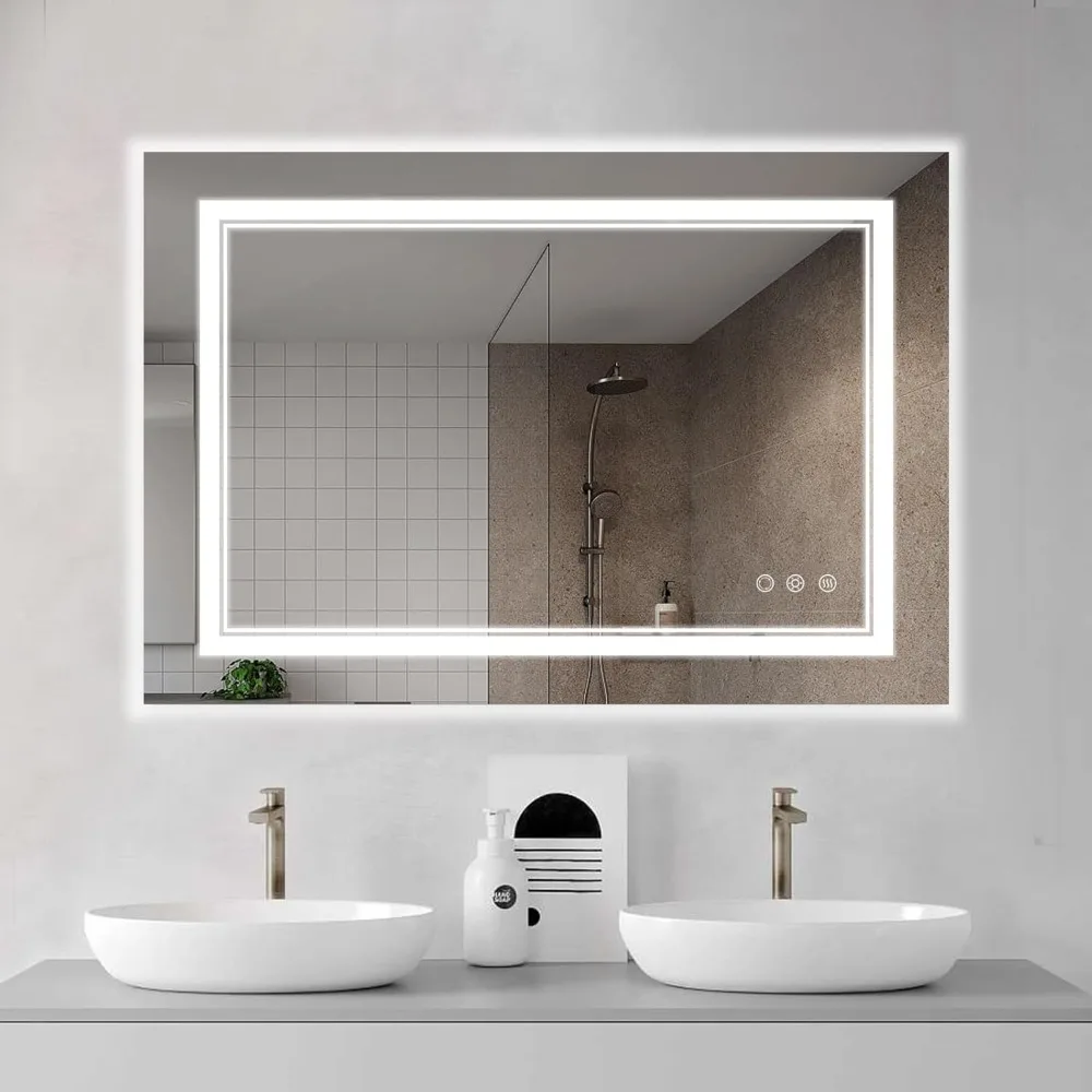 40x24 LED Mirror Bathroom Lights, Frameless Over Sink, Bedroom Vanity Mirror Frontlit and Backlit, Dimmable Smart Wall