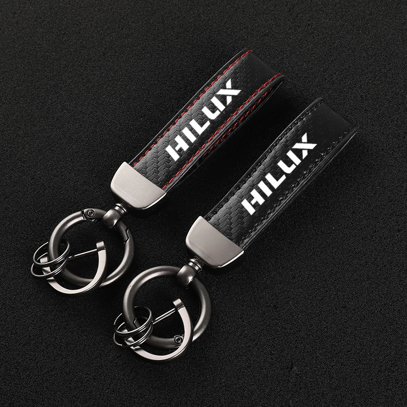 

Leather car keychain Horseshoe Buckle Jewelry for Toyota Hilux Surf Vigo Revo 2017 2018 with logo car Accessories