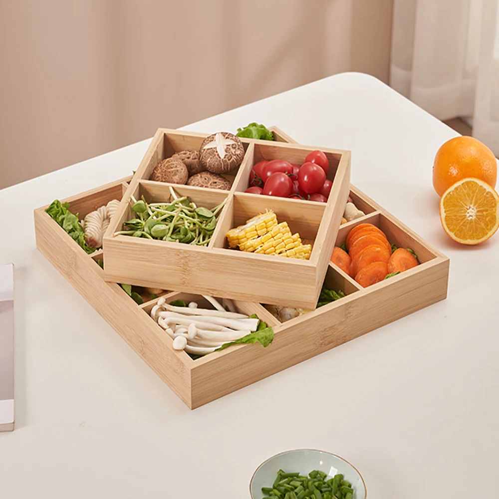 2-9 Grids Nut Plate Hot Pot Tray Boiled Dried Tea Fruit Plate Food Materials Household Tray Bamboo And Wooden