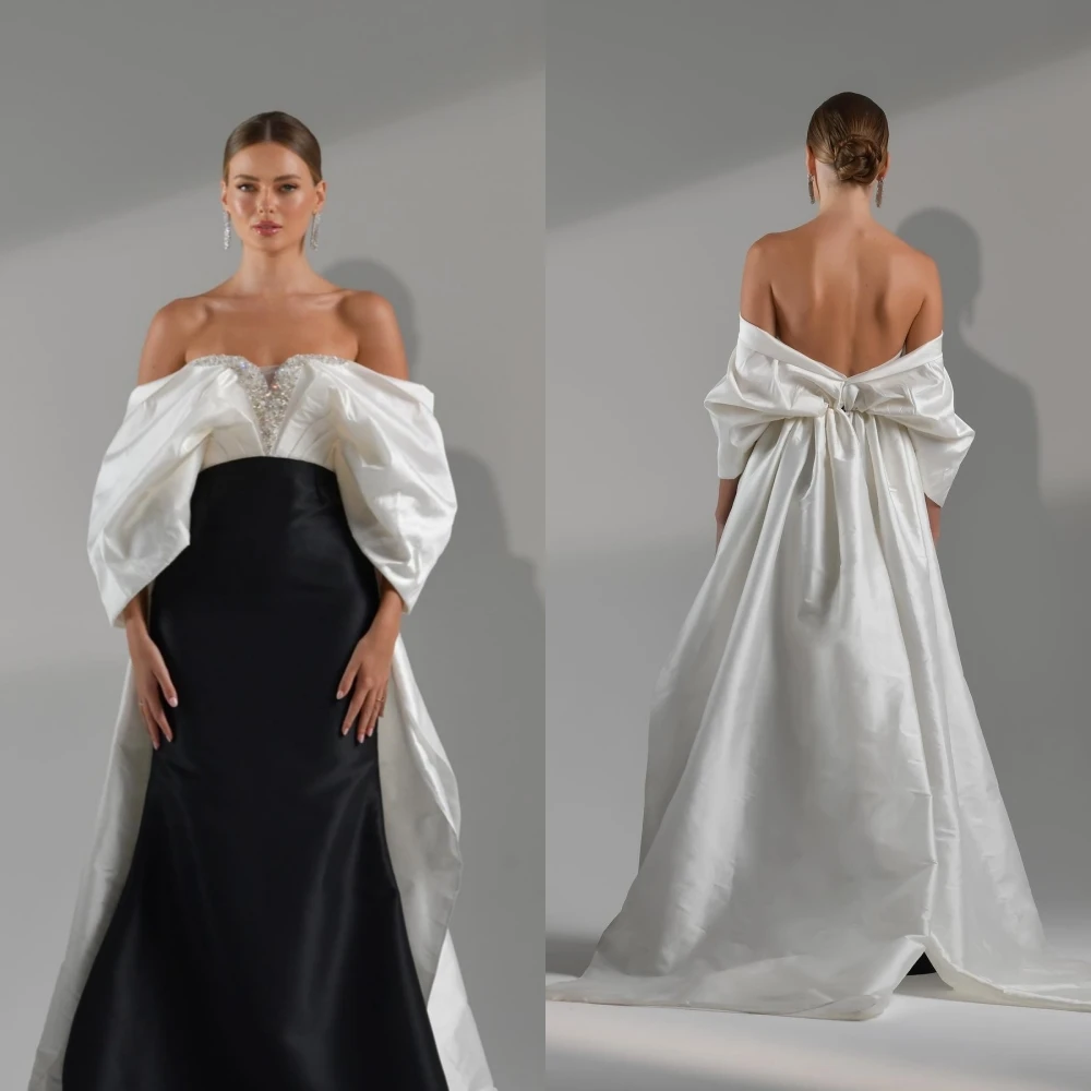 

Exquisite Off-the-shoulder Mermaid Sweep/Brush Evening Dresses Rhinestone Satin Formal Occasion Gown evening dresses فساتين السه