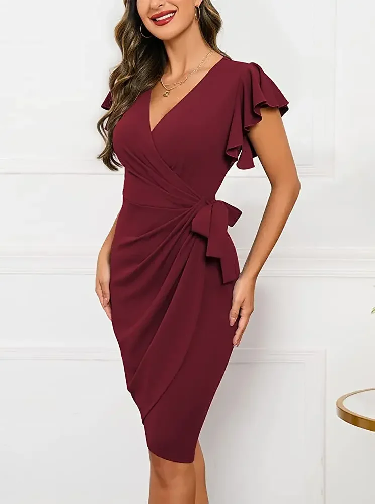 Bodycon Sexy Summer Dress Cocktail Faux Wrap Deep V Neck