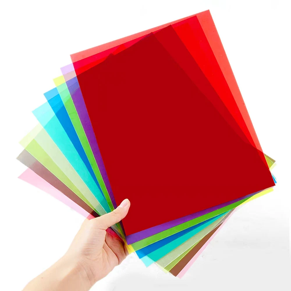 PVC Plastic Sheet 10pcs A4 Light Filter Gel Clear Film Transparent Color Waterproof Sheet Thickness Plastic Hard Sheet School DIY PVC Color