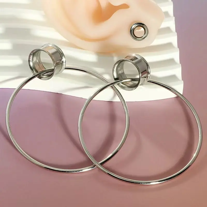 2pc 6mm-20mm Stainless Steel Ear Plugs Tunnels silver Color Screwed Earrings Expander Earlet Gauges Body Piercings Jewelry