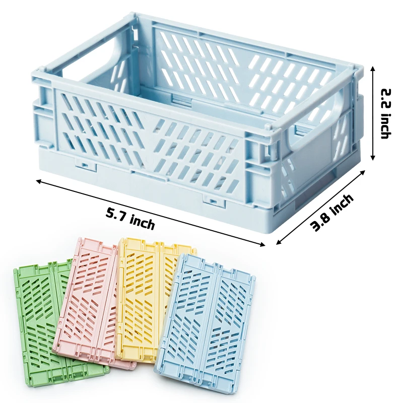 4Pcs Mini Stackable Crates Danish Pastel Foldable Baskets Tray with Handles Handmade Materials Storage Box Kitchen Desktop Decor