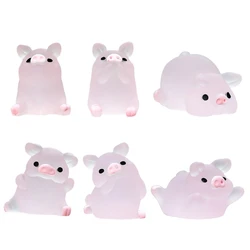Set of 6 Luminous Miniature Pig Figurines Cake Toppers (1)