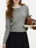FSLE 100% Wool Seamless One-piece Knit Shirt Sweater For Women 2024 Winter New Design Wool Crew Neck Versatile Sweater 24FS14091 3