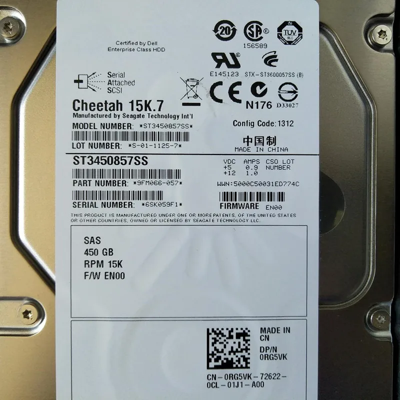 

Оригинальный 100% Аутентичный 450G SAS 15K 3,5 дюймов ST3450857SS 0R749K