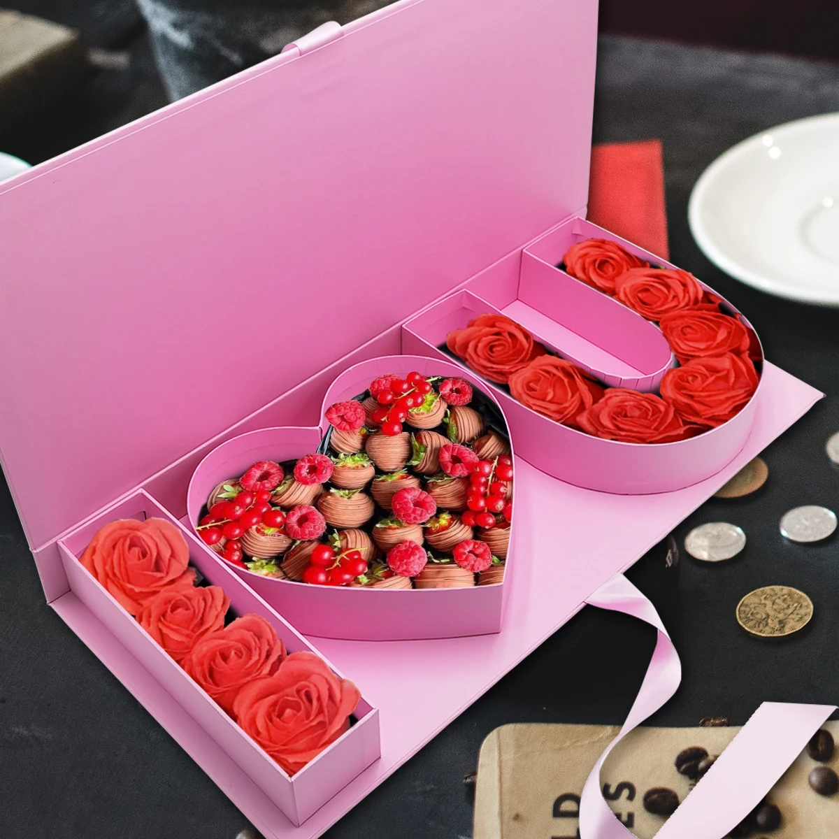 

Fillable Chocolate Sweet Packaging Cardboard Letter I Love You Shaped Gift Box For Flower Strawberry