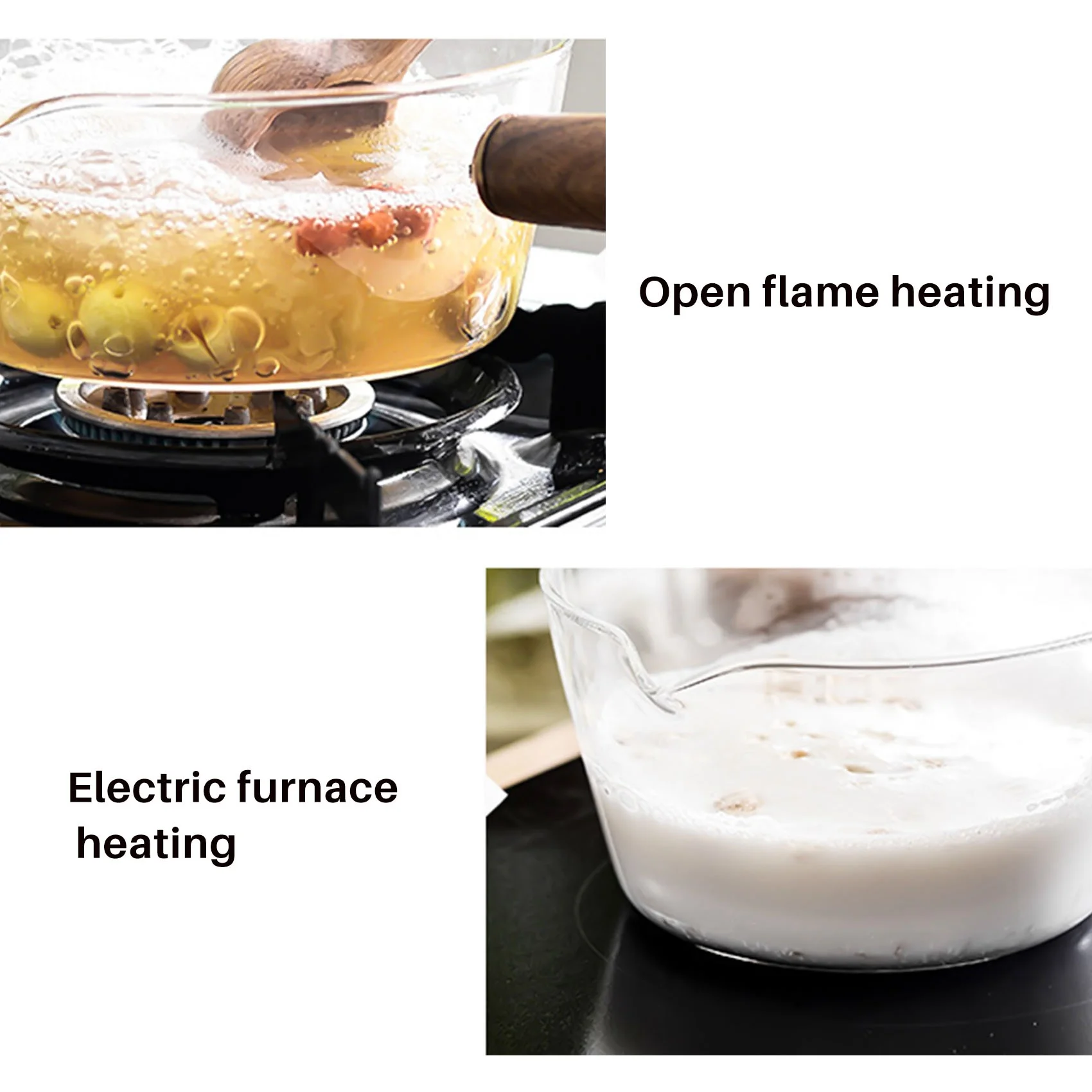 Glass Milk Pot with Wooden Handle 400Ml Cooking Pot for Salad Noodles Gas Stove Cookware 3