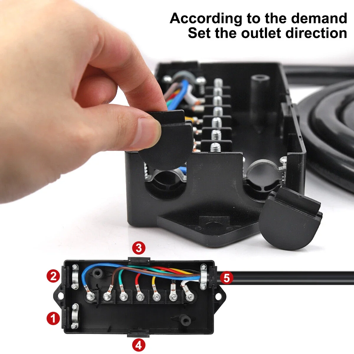 8FT 7Way Trailer Plug Inline Trailer Cord Socket Plug Connector Adaptor Waterproof Wiring Harness 7Pin Connector