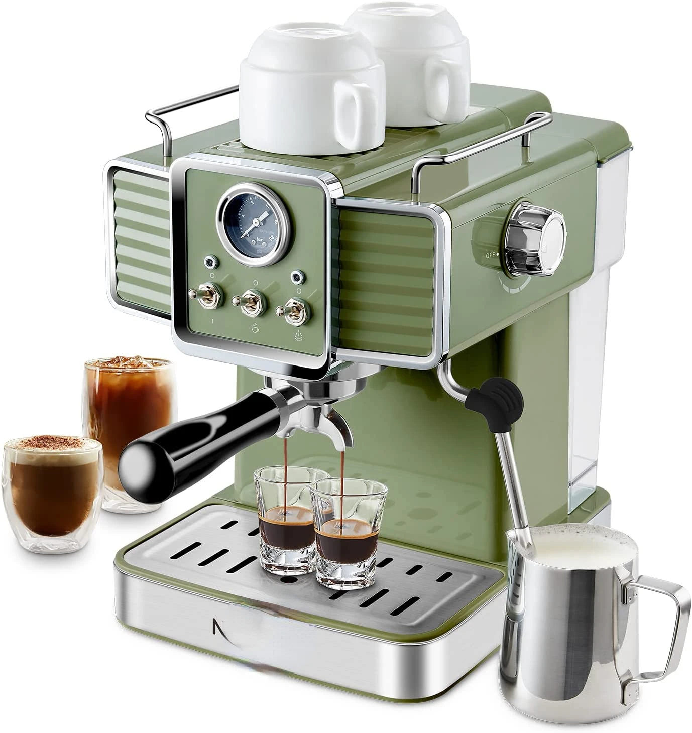 

Coffee Machine 15 Espresso Maker with Milk Frother Steam Wand Cappuccino, Latte for Home Barista, 1.6L Removable Water Tank, Co