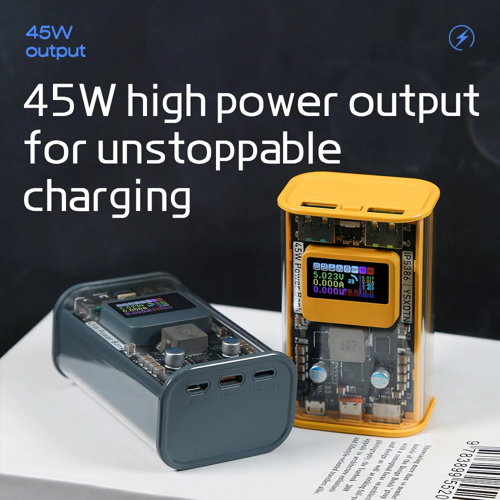 PD45W IPS Color Screen Power Bank 2Cell 21700 Welding DIY