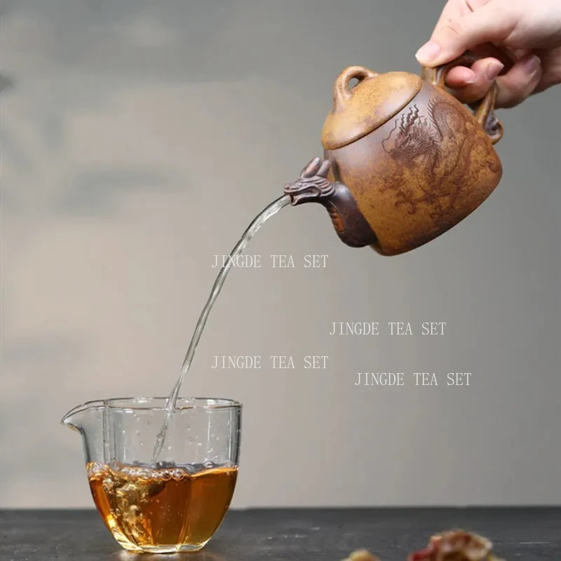 350ml Chinese Yixing Purple Clay Teapots Household Large Capacity Kettle Handmade Dragon Tiger Pattern Tea Pot Zisha Tea Set