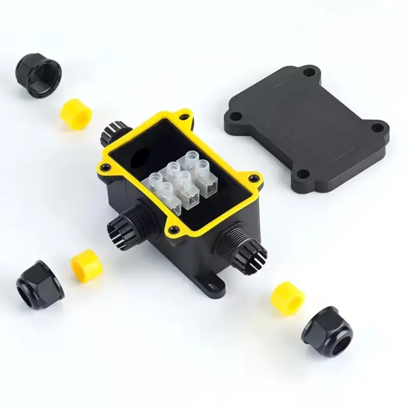 IP68 Black Waterproof Outdoor Junction Box with Durable PC Plastic and Terminal