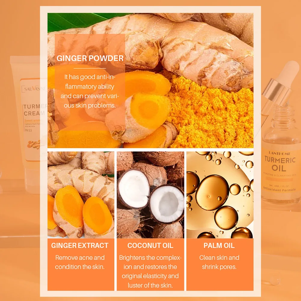 Turmeric Face Care Sets Turmeric Face Care Sets Turmeric Facial Acne Cleansing Cream Fade Dark Spots Serum Anti-Aging Skin Moisturizing 5pcs