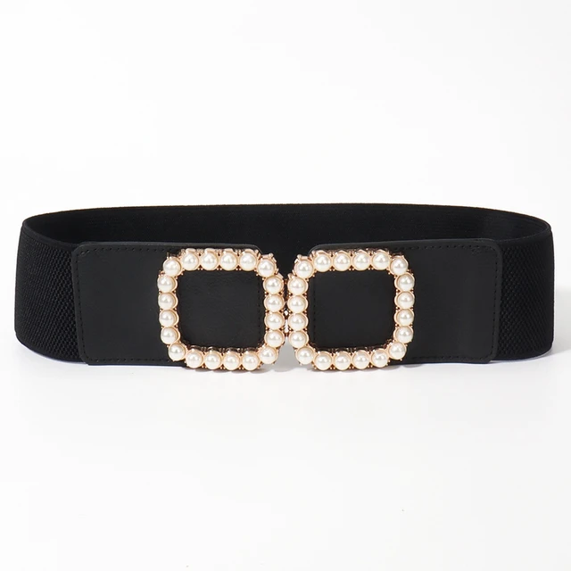 Women's Designer Pearl Clasp Stretch Belt