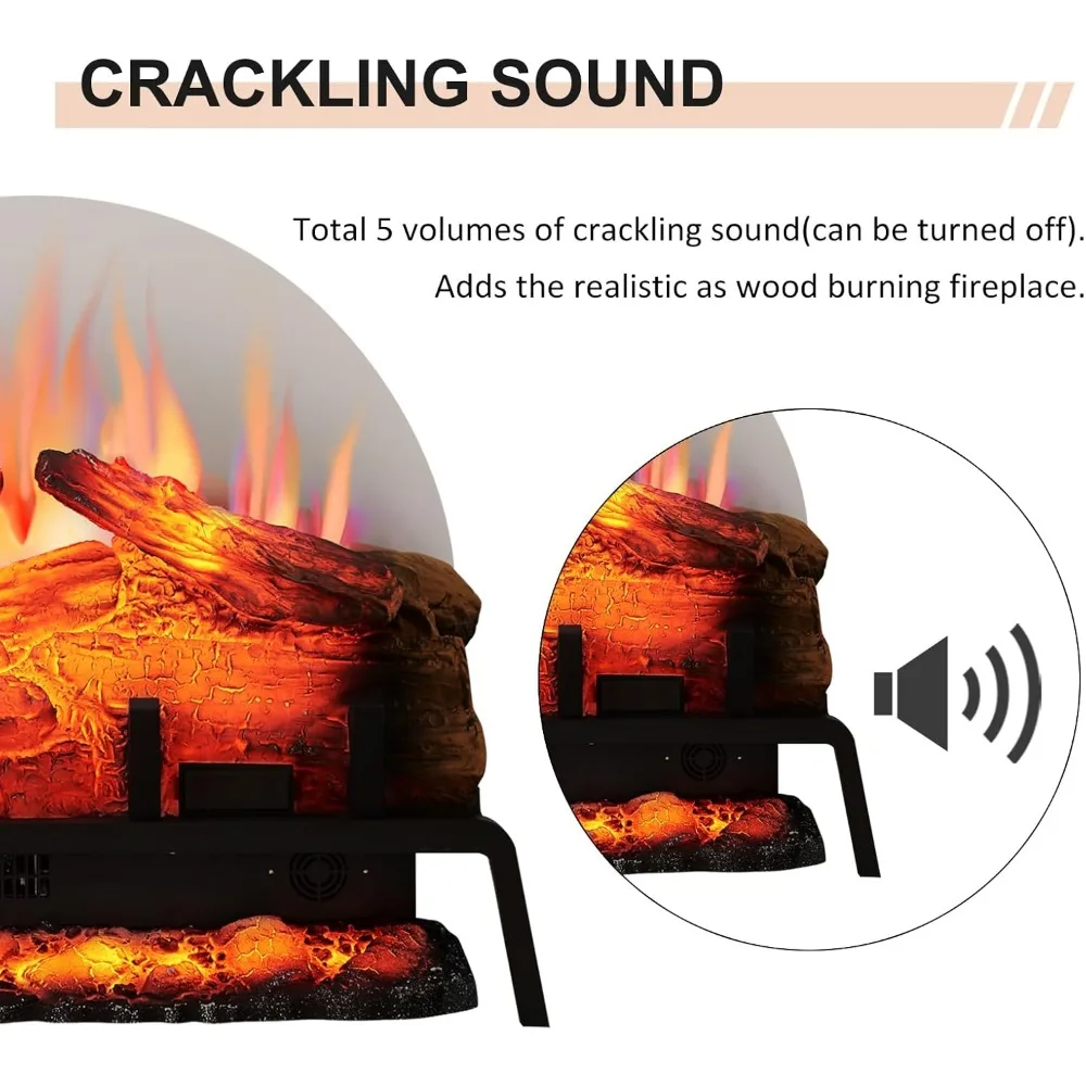 24" Free Standing Electric Fireplace Log Set Insert, 750W/1500W Heater, 6 Flame Colors with 5 Brightness, Crackling Sound 5