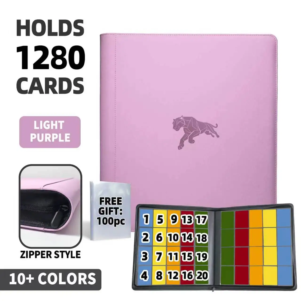 Classeur de cartes à fermeture éclair 20 poches