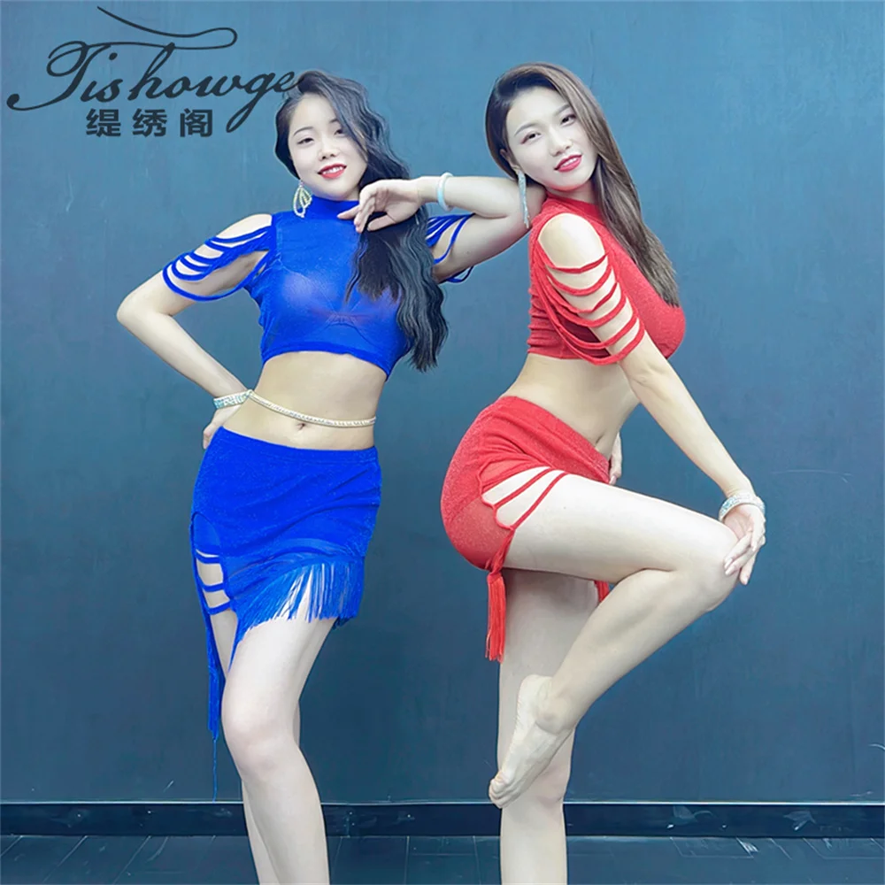

Belly Dance Practice Clothes Fringe Skirt Suit Short Section Encourages Beginners Spring and Summer Oriental Dance Costumes NEW