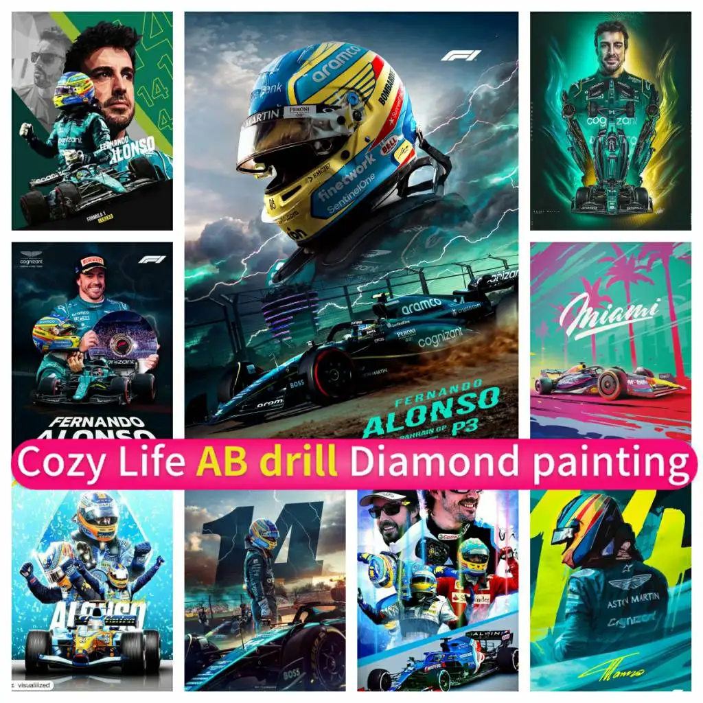 

Fernando Alonso100 Podiums F1 Art AB Diamond Painting DIY Mosaic 5D Handmade Corss Stitch Kit Embroidery Full Drill Round Square