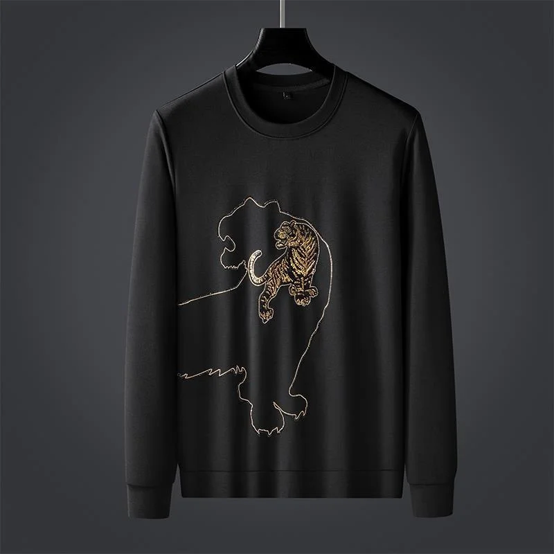 

Luxury brand Light European Goods Autumn Winter New Tiger Embroidery Sequins Sweater Shirt Men's Long Sleeve Fashion Brand Round