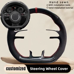Luxurious Suede Leather Car Steering Wheel Cover - Custom Braid Design (Pink Thread)