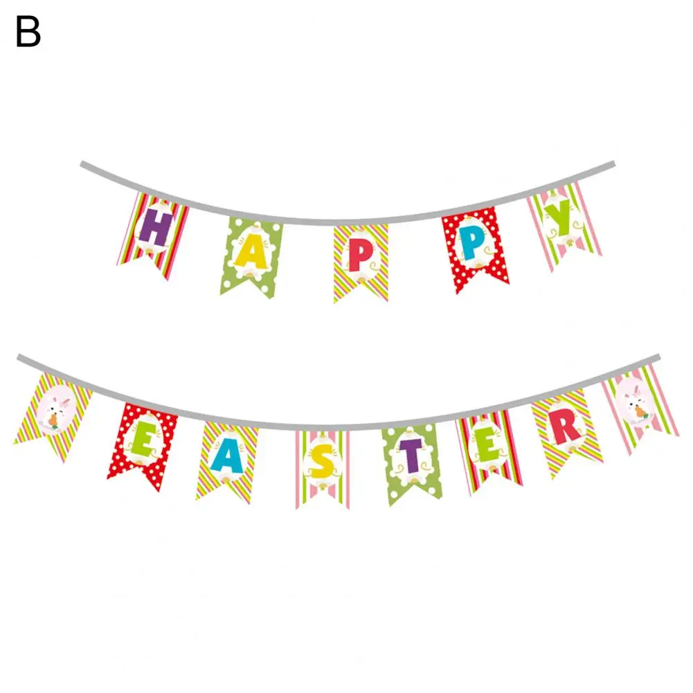 

Easter Hanging Easter Party Banners with Cartoon Rabbit Print Festive Home Decoration Bunting Hanging Garland Flag for Happy