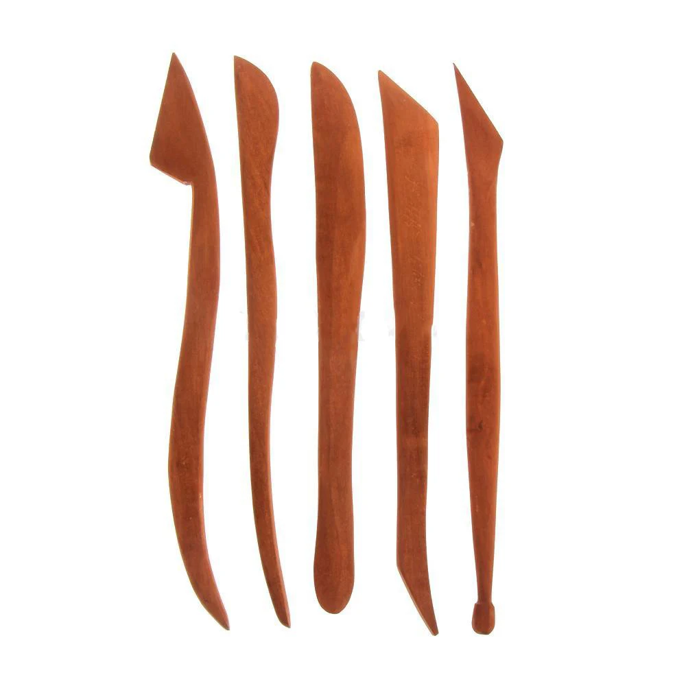 Red Clay Sculpture Wooden Knife Pottery Ceramic Molding Tool Clay Sculpture Shaping Wooden Knife 5 pieces
